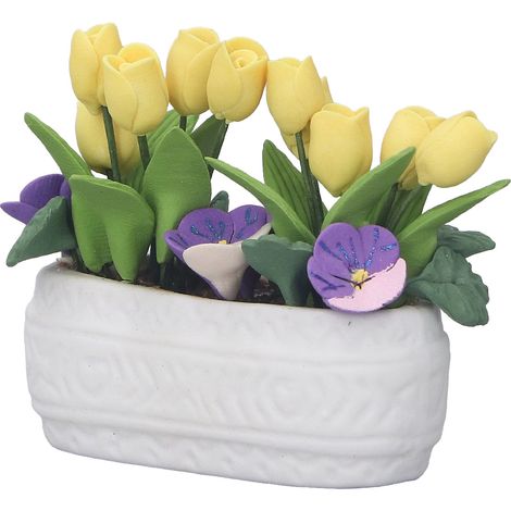 Puppenhaus-Tonblume, Miniatur-Topfpflanze, gelbe Tulpe, Tonblume, Maßstab 1:12, Puppenhaus-Accessoires, Dekoration (1/5)