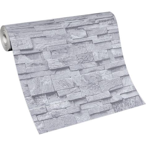 Papier peint imitation pierre grise intissé – Tapisserie décorative pour salon et salle à manger – Résistant à l'humidité – Bricoflor