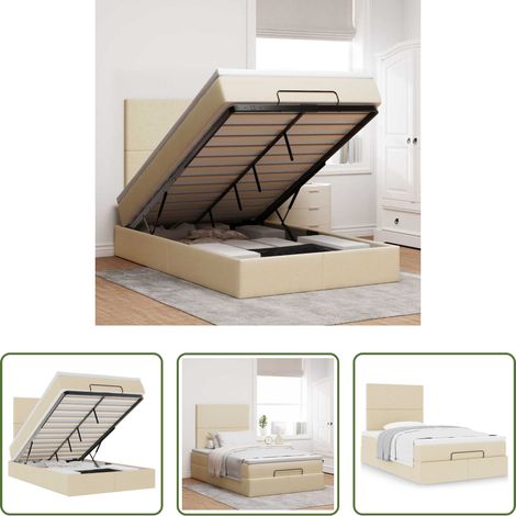 vidaXL Stauraum - Ottoman-Bett mit Matratze Creme 120x200 cm Stoff (1/5)