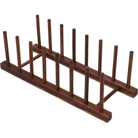 Étagère de Séchage en Bois 8 Colonnes Pliable pour Vaisselle, Organisateur de Cuisine pour Plats, Bols, Tasses et Couvercles (1/5)