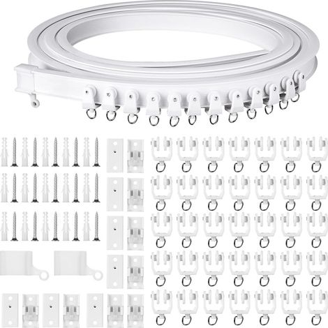 Ensemble de tringle à rideaux blanche de 5 mètres, supports de fixation à poulie, accessoires pour rideaux