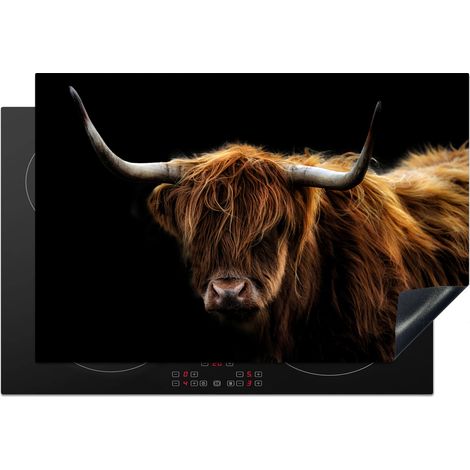 PROTECTOR DE PLACAS DE INDUCCIÓN Highlander escocés - Cuernos - Negro - Animales - Naturaleza - Salvaje - Vaca Cocina 76x51.5 cm (1/5)