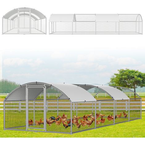 Jiubiaz Freilaufgehege 3x8x2m Bogenaufsatz - Hühnerstall aus Metall begehbar mit 24 m² Lauffläche, Tür & Riegel - Freigehege für Hühner, Kleintiere & Pflanzen