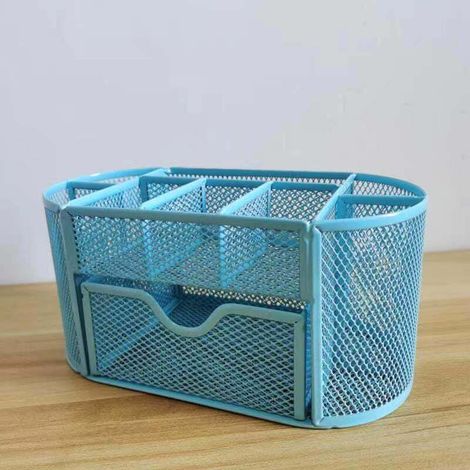 Rangement Bureau Organisateur, Métal Grillagé Organiseur de Bureau/Pot a Crayon/Accessoire Bureau/Porte Stylo, Multifonction Fourniture Bureau Pour la Maison D'école de Bureau, Bleu clair, Ensoleillé