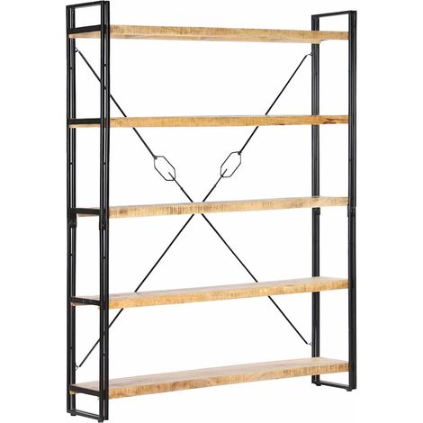 Bibliothèque à 5 niveaux Étagère de Rangement - pour Bureau Salon Chambre Cuisine 140x30x180 cm Bois de manguier solide BV542030 - BonneVie (1/5)
