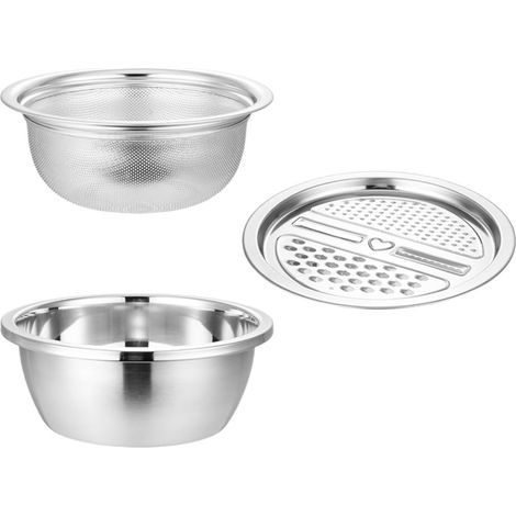 Set Multifonctionnel de Râpe en Acier Inoxydable Bac D'égouttage et Bassine de Lavage, Grosse Capacité, Design Pratique et Facile à Nettoyer Cuisine (1/5)