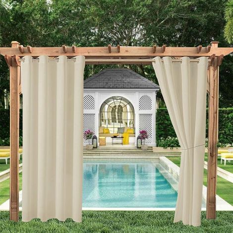 Rideaux d'extérieur pour terrasse, imperméables et résistants aux intempéries, avec œillets, rideaux UV, 2 panneaux, beige, 132,1 x 213,4 cm (1/5)