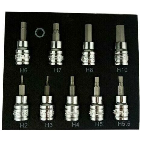 PA Coffret cliquet et douilles 9 pièces – Douilles hexagonales 3/8' en acier chrome vanadium – Tailles 2-10mm pour clé Allen (1/5)