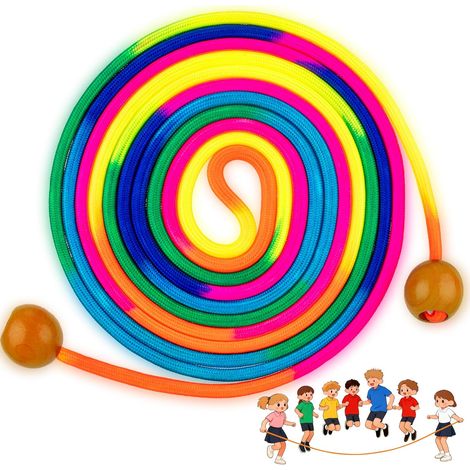 Corde à Sauter Enfants – Longue Corde à Sauter Multijoueur, Corde Arc-en-ciel avec Poignées en Bois, Skipping Rope pour Filles & Garçons dès 6 8 10 Ans (1/5)