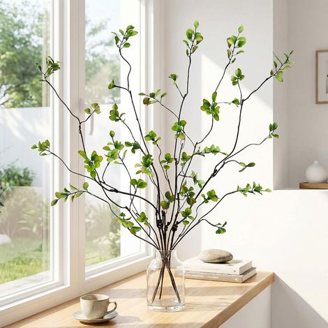 Lot de 5 branches artificielles de 95 cm - Branches artificielles d'eucalyptus - Branches artificielles pour vase, plantes artificielles - Décoration pour vase de sol, maison, bureau (1/5)