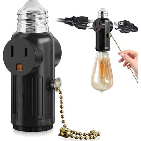 Adaptateur Prise Lampe E26 - Adaptateur Prise À Trois Broches Avec Interrupteur À Cordon - Pour Douille E26 Standard - 2 Pièces (1/5)