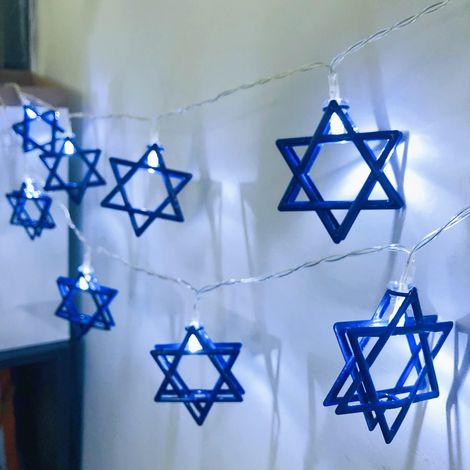 Guirlande lumineuse décorative étoile de David bleue à 9 branches Menorah à piles pour intérieur mariage Noël Décoration (1,65 m/10 led, étoile de David ) (1/5)