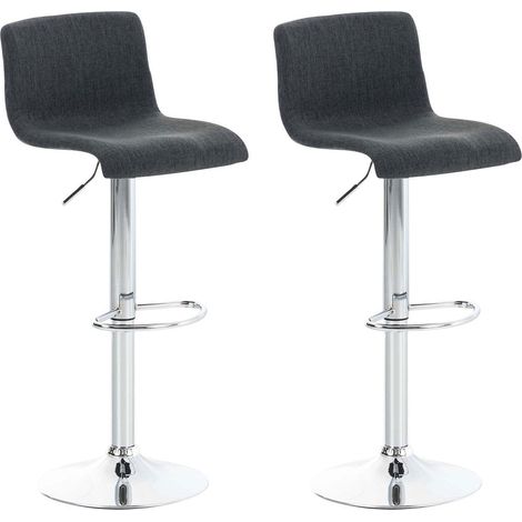 Set de 2 tabourets de bar repose-pied confortable en tissu gris foncé et métal chromé 100004206 (1/5)