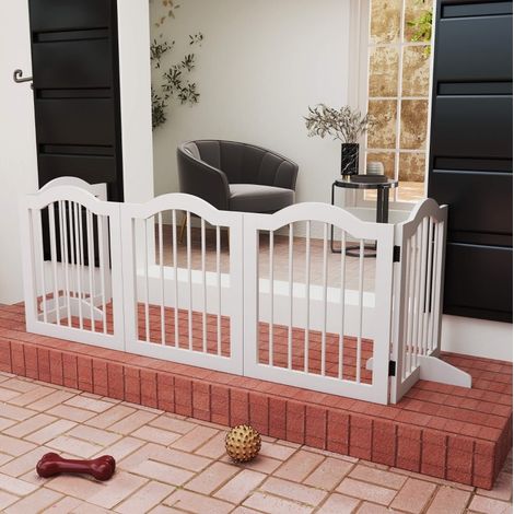 Barrera plegable para perro de 5 paneles, blanca, de madera y MDF OKMYHOME (1/5)