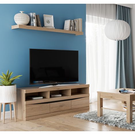 Wohnzimmer Set TV Lowboard, Wandboard, Couchtisch 75x75 cm SANFORD-129 in Eiche hell Nb. (1/5)