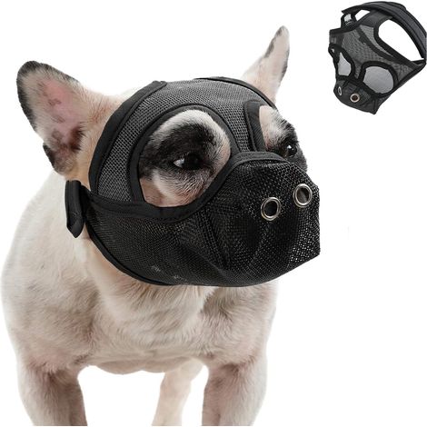 Muzzle Chien Courte Museau - Maille Respirante Anti-Mordillement Aboiement et Rongement - Pour Bouledogue Français Pug Boxer - Taille M