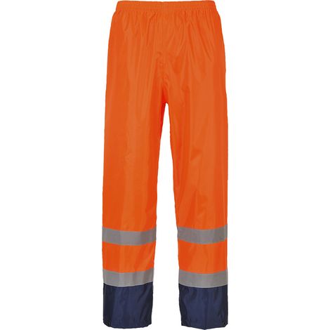Pantalón para lluvia de alta visibilidad Classic Contrast con cintas reflectantantes PORTWEST H444 M Naranja flúor / Azul marino