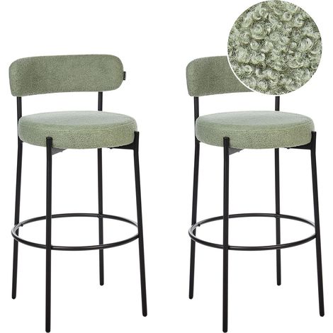 Set of 2 Bar Chairs ALLISON Boucle Light Green (1/5)