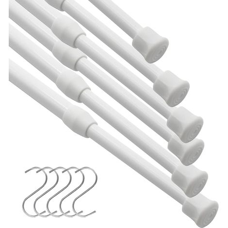 Lot de 6 barres de rideau télescopiques, extensibles, à ressort (40-70 cm), sans perçage, pour douche ou baignoire. (1/5)