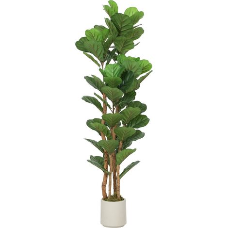 Arbre artificiel Ficus lyrata vert avec tronc en bois massif et pot, 50 x 50 x 150 cm (1/5)