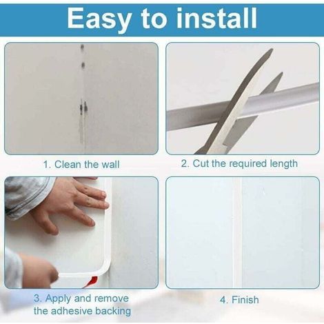 5 m flexible, selbstklebende Viertelrund-PVC-Leiste, weiß, wasserfest, 12 mm x 9 mm, geeignet für Wandfugen, schnelle Montage – 12 mm x 9 mm (1/5)