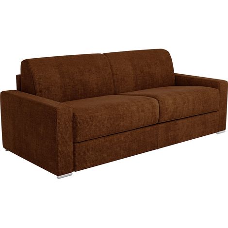 Canapé 3 places convertible express en tissu terracotta - Couchage à lattes larges 140 cm - Matelas 22 cm avec mémoire de forme CALITO (1/5)