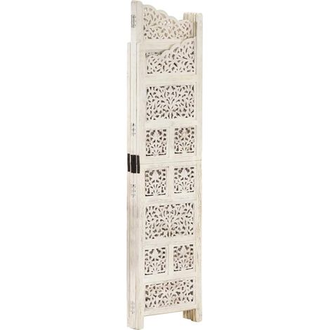 Paravent Cloison de séparation 4 panneaux, Pour Jardin, Balcon, Terrasse Blanc 160x165 cm Bois manguier OIB5623E (1/5)