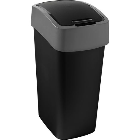 CURVA Flip Bin 45L, Negro/Plata, Interior para Basura, 29,4x37,6x65,3 cm
