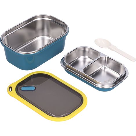Boîte repas en acier inoxydable 1.2L double couche étanche récipient alimentaire pour école pique-nique bleu