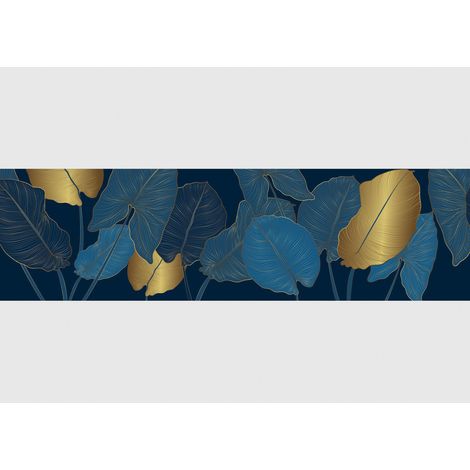 Frise auto-collante feuille bleu nuit et doré – Vinyle auto-adhésif – Longueur 500cm – Largeur 13.8cm – Impression numérique – Ag Art