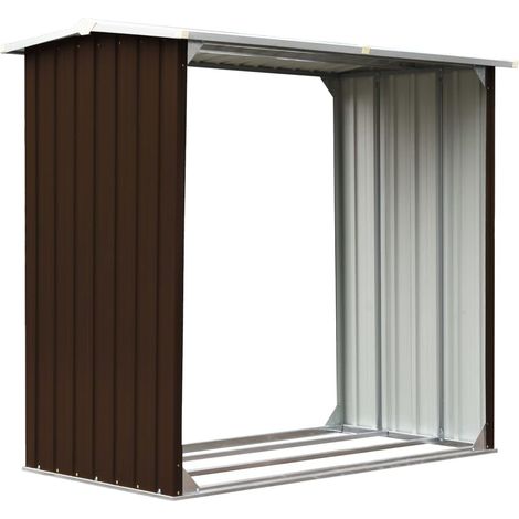 vidaXL Capannone da Giardino Aperto Ventilato Robusto Stabile Capanno Legname Struttura per Legna da Ardere in Acciaio Zincato 172x91x154 cm Marrone (1/5)