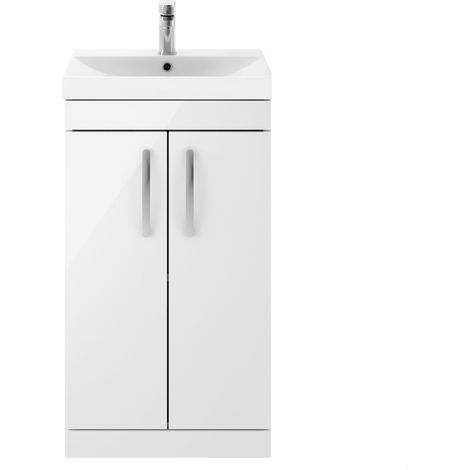 Millwich Contemporary 2 Door Floor Standing Vanity Unit with Thin Edge Basin, Gloss White, 500mm