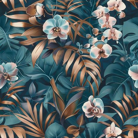 Wallarena Vliestapete Tropische Blätter Blumen, für Wohnzimmer und Schlafzimmer, 10 m x 50 cm – inkl. Kleister & Anleitung