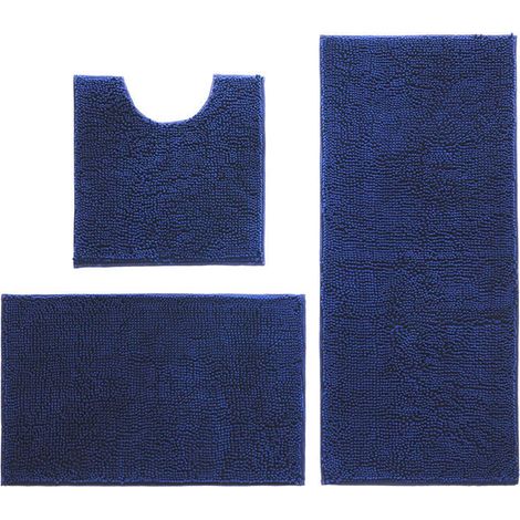 Lot de 3 Tapis de Bain antidérapants en Microfibre Douce, absorbants l'eau, lavables en Machine, 50x50 cm, 40x60 cm, 50x80 cm (Bleu foncé) (1/5)