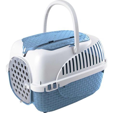 Gabbia Trasportino per cani gatti animali con ciotole voyager azzurro (1/5)