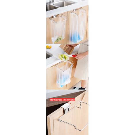 Poubelle de cuisine porte d'armoire porte-sacs à ordures support en acier inoxydable placard poubelle support de stockage argent