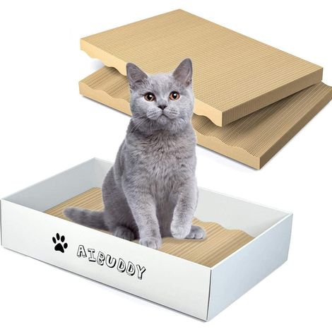 Lot de 3 grattoirs réversibles en Carton avec Herbe à Chat Bio [ Design Propre avec boîte à griffoir] (1/5)