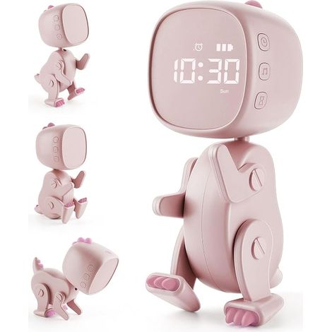 Kinderwecker Dinosaurier Wecker Kinder Wecker Wiederaufladebare Lernwecker mit Variabler Form 6 Weckmusik 3 Alarmes Schlummerfunktion Nachtlicht Timer 12/24 [Energieklasse D] Rosa. (1/5)
