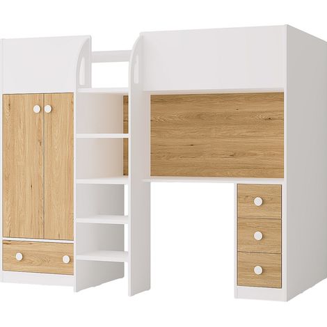 Vente-Unique – Lit mezzanine 90 x 190 cm avec armoire et bureau – Panneau de particules – Charge maximale 80 kg – Hauteur 162.3 cm