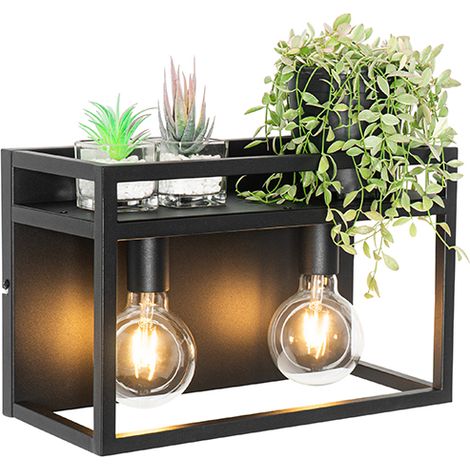 Industrial Wall Light Black with Shelf 2-Light - Cage Rack