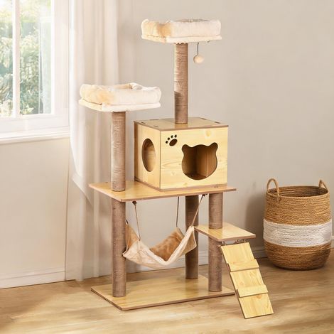 Arbre à chat beige en bois 60 x 40 x 130 cm (1/5)