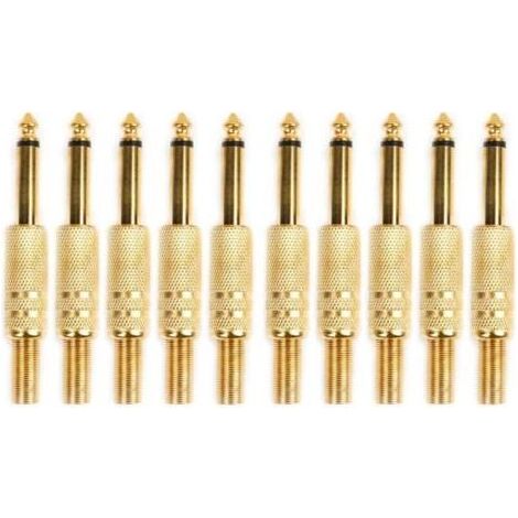 10 Pcs Plaqué Or 6.35mm Mâle 1/4 Prise Jack Mono Connecteur Audio À Souder (1/4)