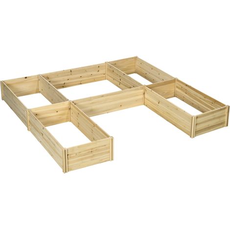 GagaLot de 5 bacs jardinières potagers modulables pour extérieur en bois de sapin, dim. 230L x 230l x 28H cm bois naturel (1/5)
