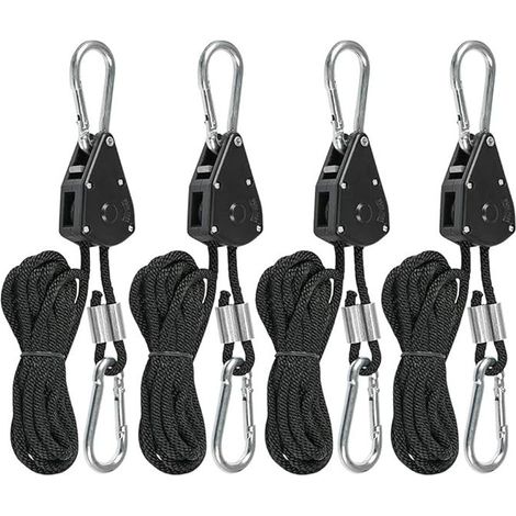 Corde à cliquet 2,4m – Charge max 150 lb – Nylon haute ténacité – Lot de 4 crochets réglables pour lampes et voiles d'ombrage (1/5)