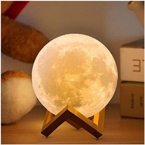 Lampe lune 3D Lampe de lune Mise à niveau 16 Couleur Avec support en bois/Distant/Contrôle tactile Cadeaux pour les filles Femmes Petite amie Garçon Diamètre (1/5)