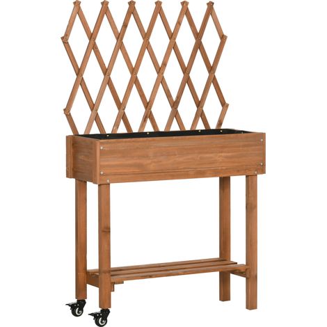 GagaJardiniere surelevee avec treillis et etagere sur roues bois massif marron 79 x 29 x 130 cm (1/5)