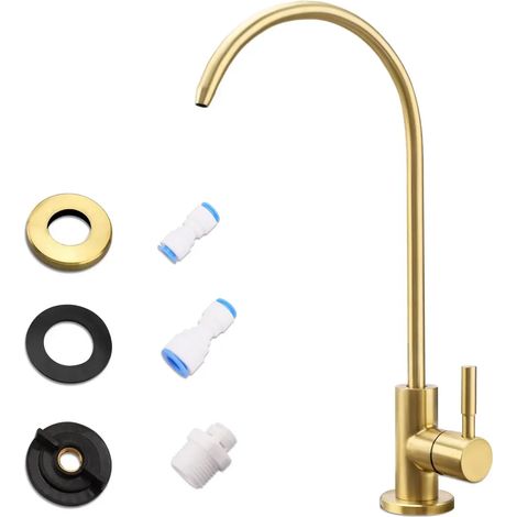 (Or brossé) Robinet de cuisine avec filtre à eau potable direct en acier inoxydable 1/4" et purificateur d'eau pour évier de cuisine (1/5)