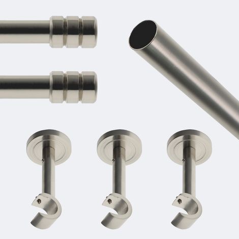 Kit de tringle à rideaux Nickel Mat 250cm Diam.20mm Embout Cylindre 2ST - Fixation Mur - Boulet (1/3)