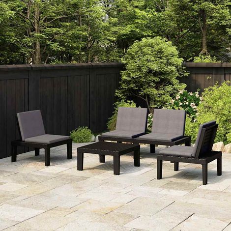 vidaXL Set de muebles de jardín 4 piezas con cojines plástico gris (1/5)