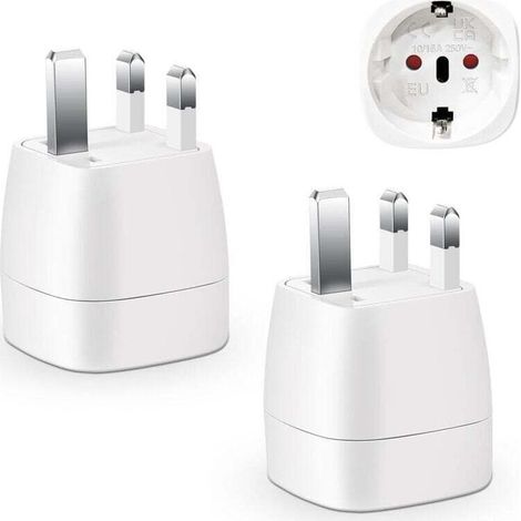 2 Pièces Adaptateur Prise Anglaise, Adaptateur de Voyage France/Europe ver UK,Francaise FR 2 Broches vers GB 3 Broches pour Irlande, Angleterre, Ecosse,Dubaï, Adaptateur Type G (1/4)
